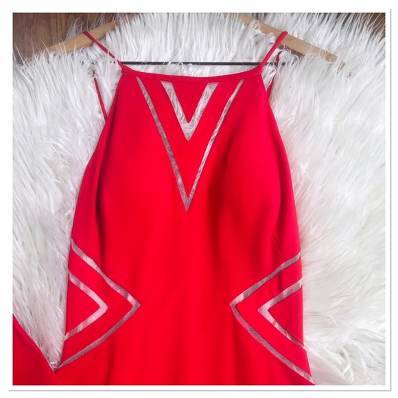 Aidan Mattox Gown Long Dress Cut Out Front Side Details Solid Red Size 4 - Picture 5 of 13